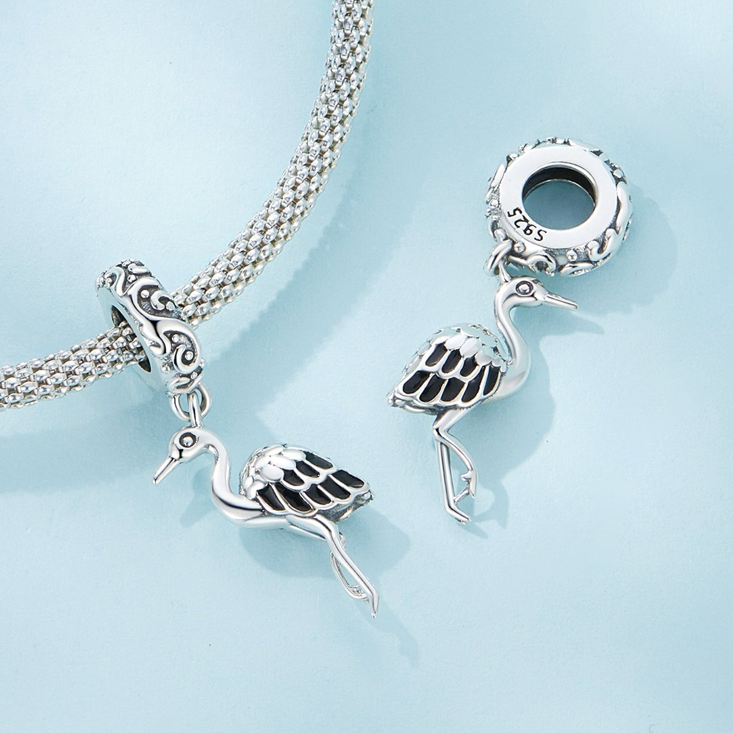 Silver Pendant White Stork Dangle Charm For Sale - sursenso Pendant