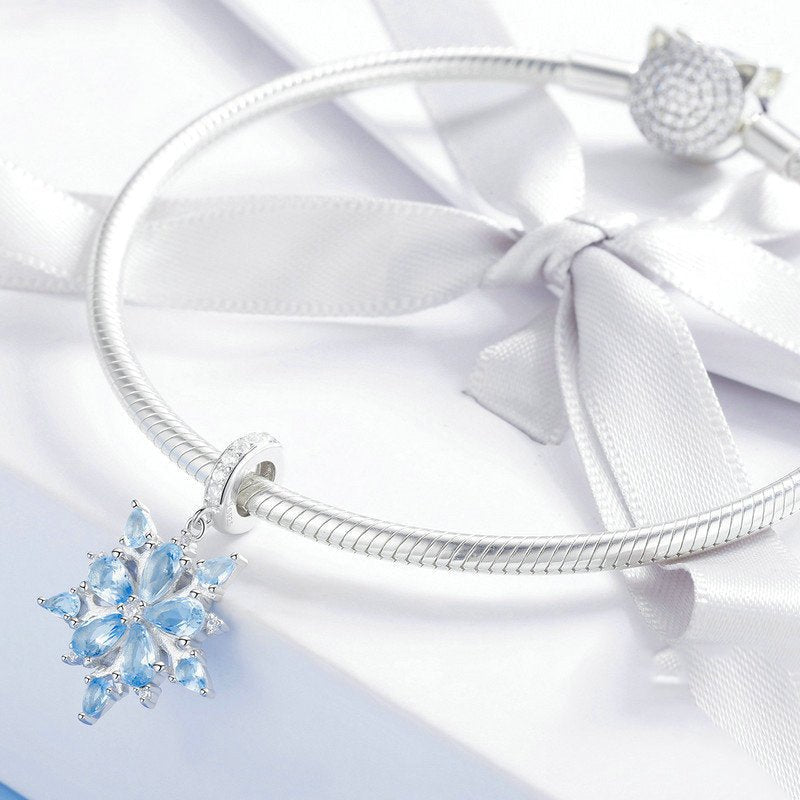 Silver Pendant Winter Blue Snowflake CZ Dangle Charm For Sale - sursenso Pendant