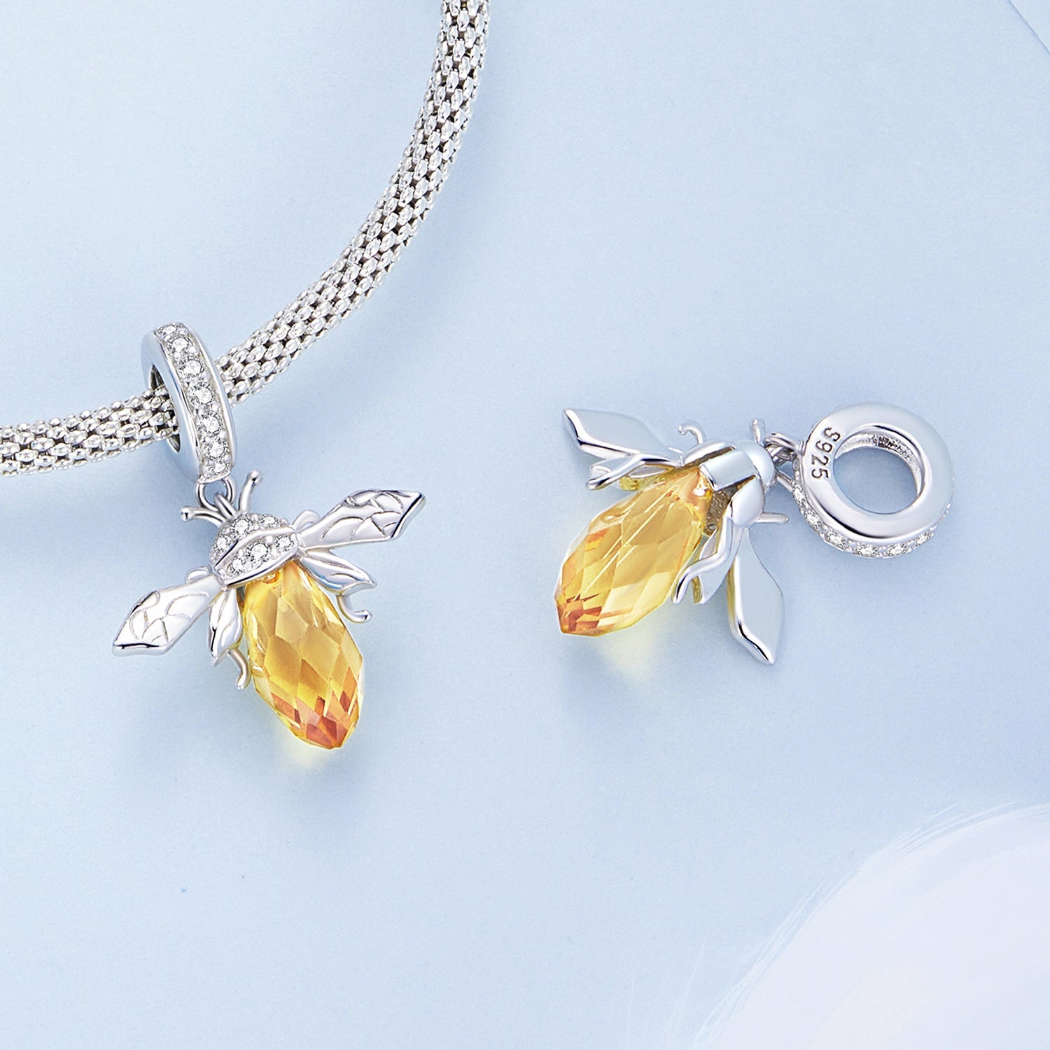 Silver Pendant Yellow Bee CZ Dangle Charm For Sale - sursenso Pendant