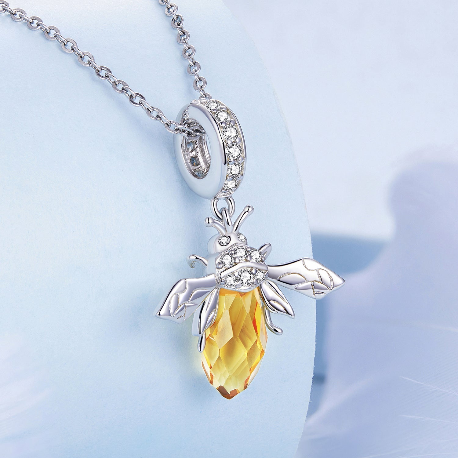 Silver Pendant Yellow Bee CZ Dangle Charm For Sale - sursenso Pendant