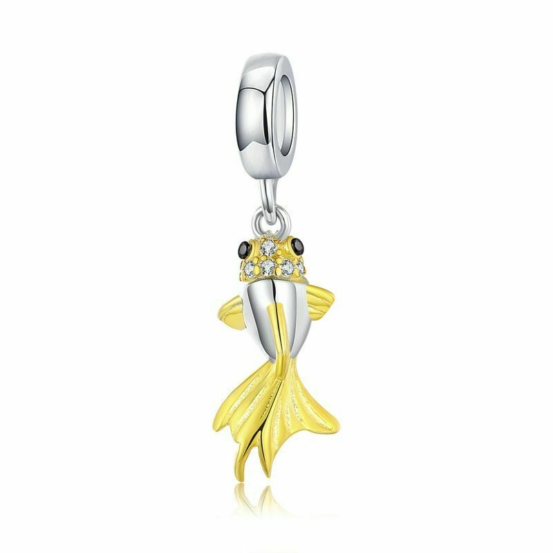 Silver Pendant Yellow Enamel Fish CZ Dangle Charm For Sale - sursenso Pendant