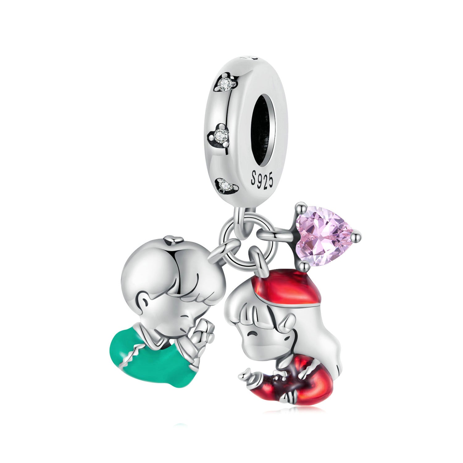 Silver Pendants Green Boys and Red Girls CZ Dangle Charm For Sale - sursenso Pendants