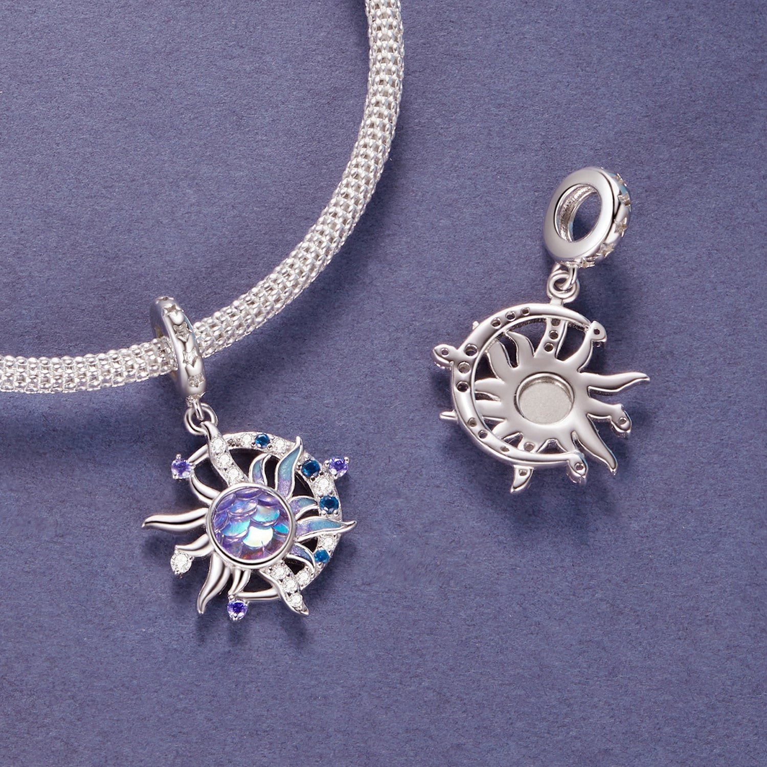 Silver Pendants Magic Sun and Moon CZ Dangle Charm For Sale - sursenso Pendants