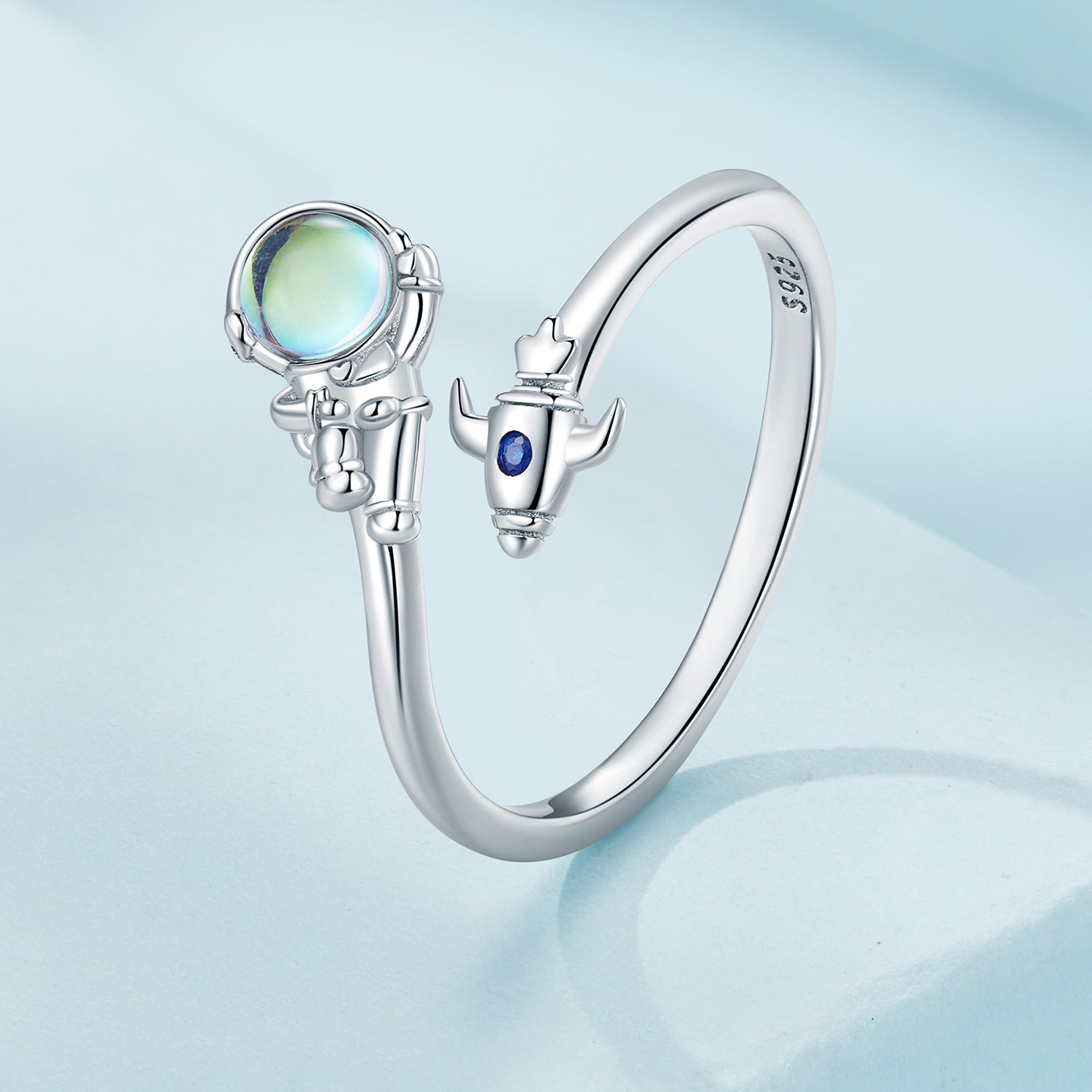 Silver Ring Astronaut Ship CZ Open Ring For Sale - sursenso Open Rings