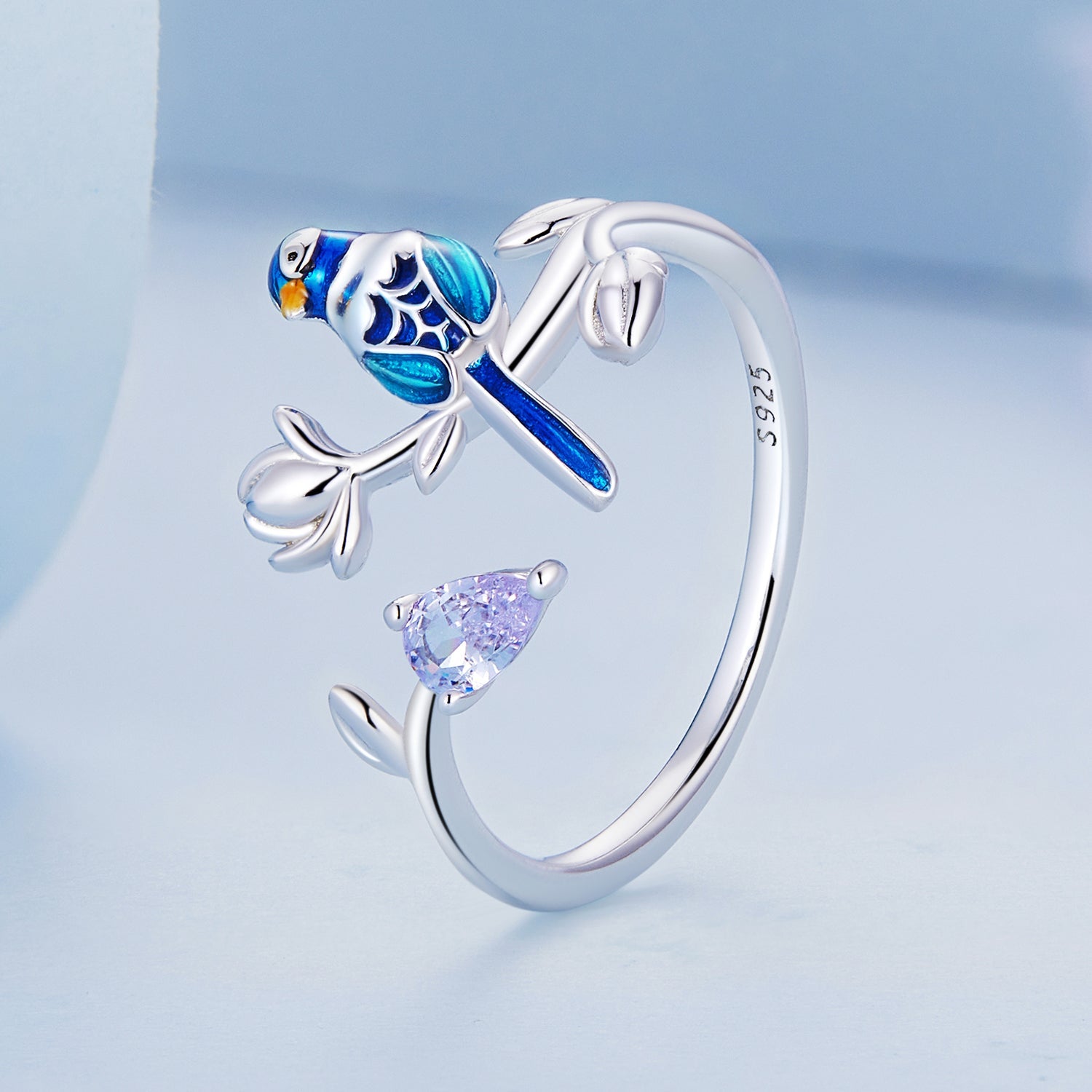 Silver Ring Blue Bird CZ Open Ring For Sale - sursenso Open Rings