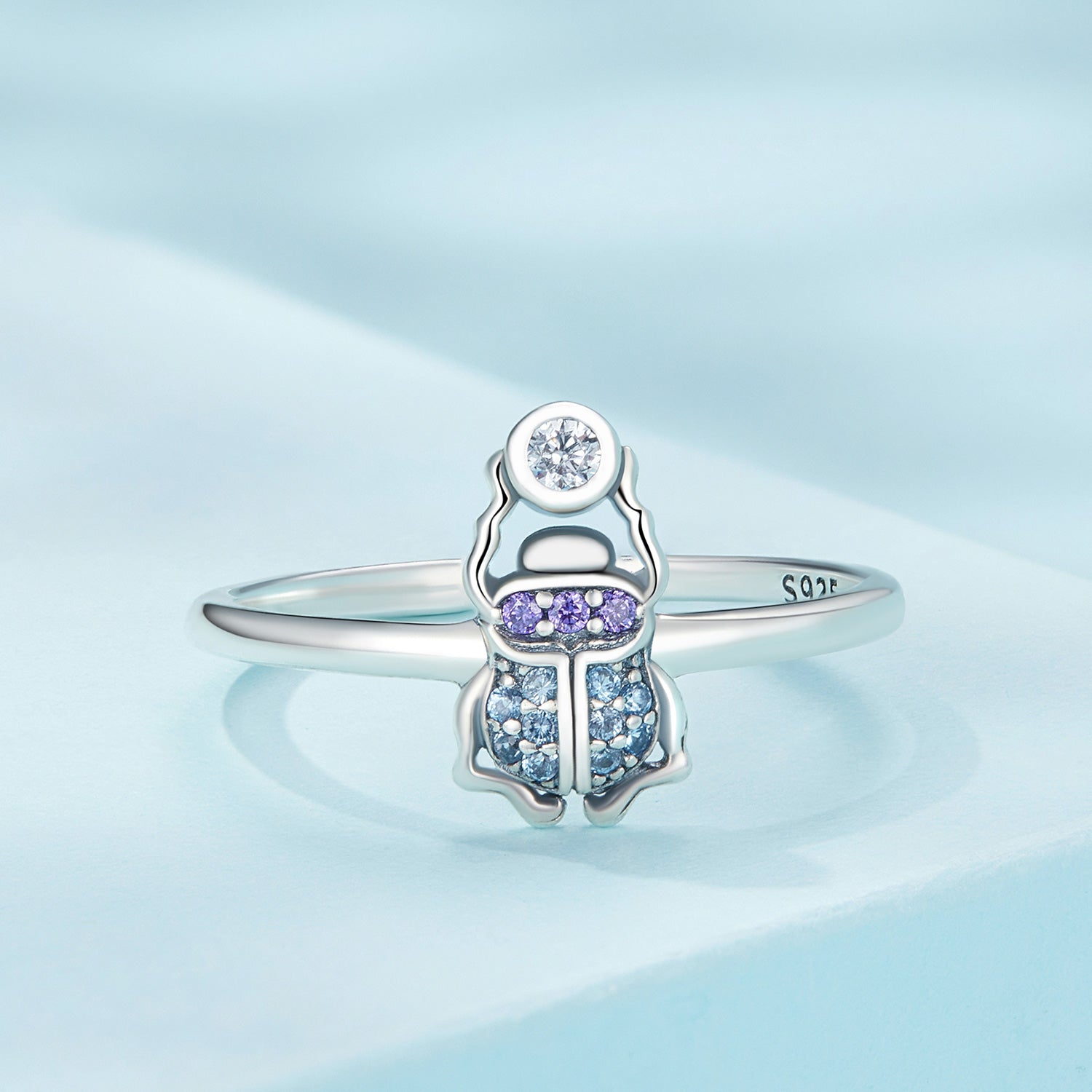 Silver Ring Blue Scarab CZ Open Ring For Sale - sursenso Open Rings