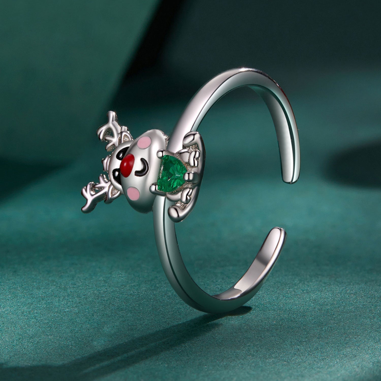Silver Ring Christmas Reindeer CZ Open Ring For Sale - sursenso Open Rings