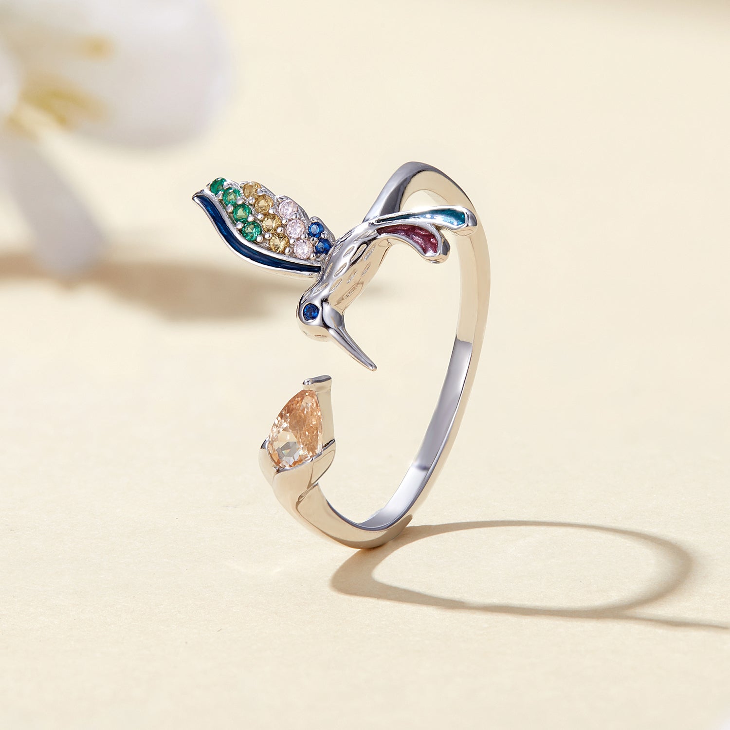 Silver Ring Clever Hummingbird CZ Open Ring For Sale - sursenso Open Rings