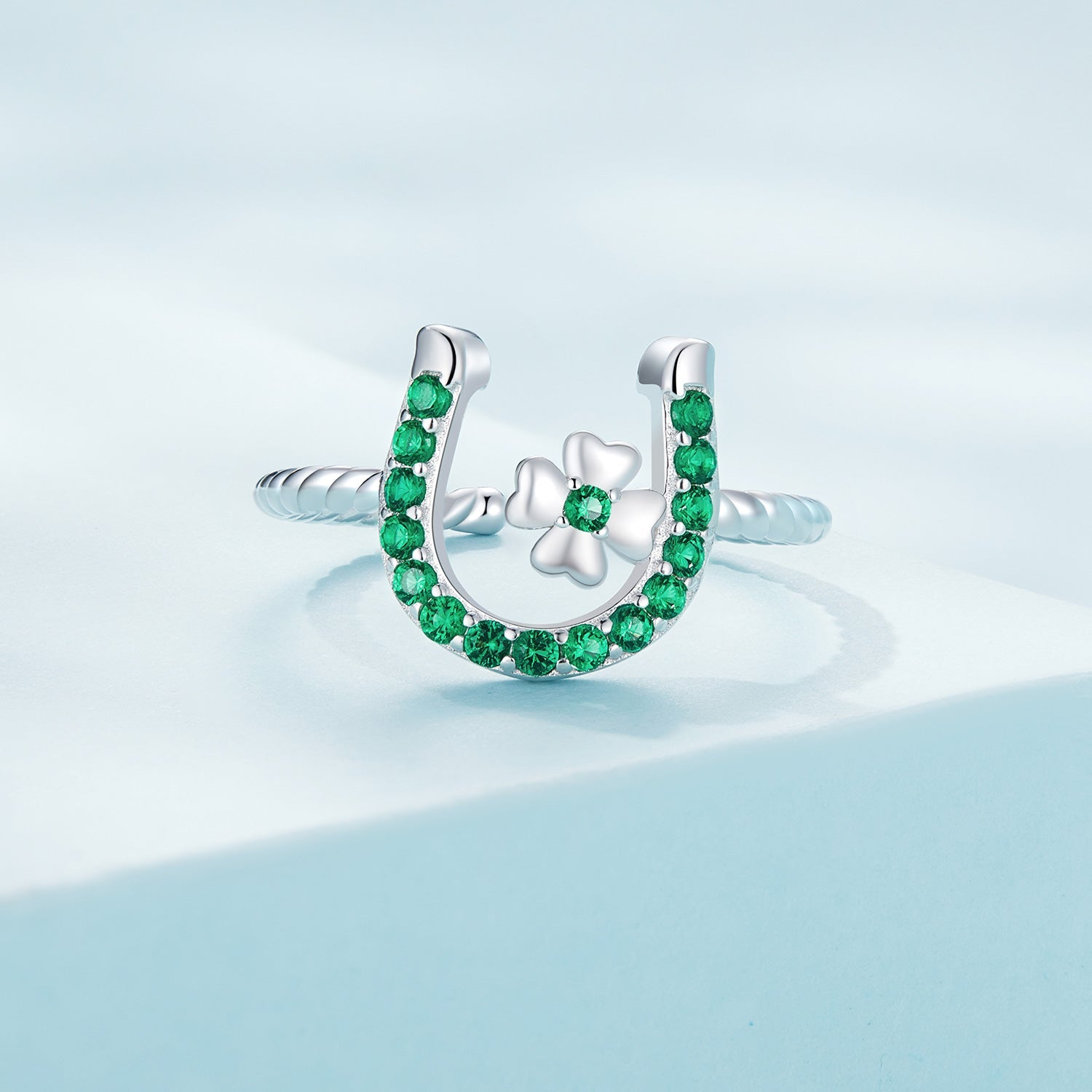 Silver Ring Clover Horseshoe CZ Open Ring For Sale - sursenso Open Rings