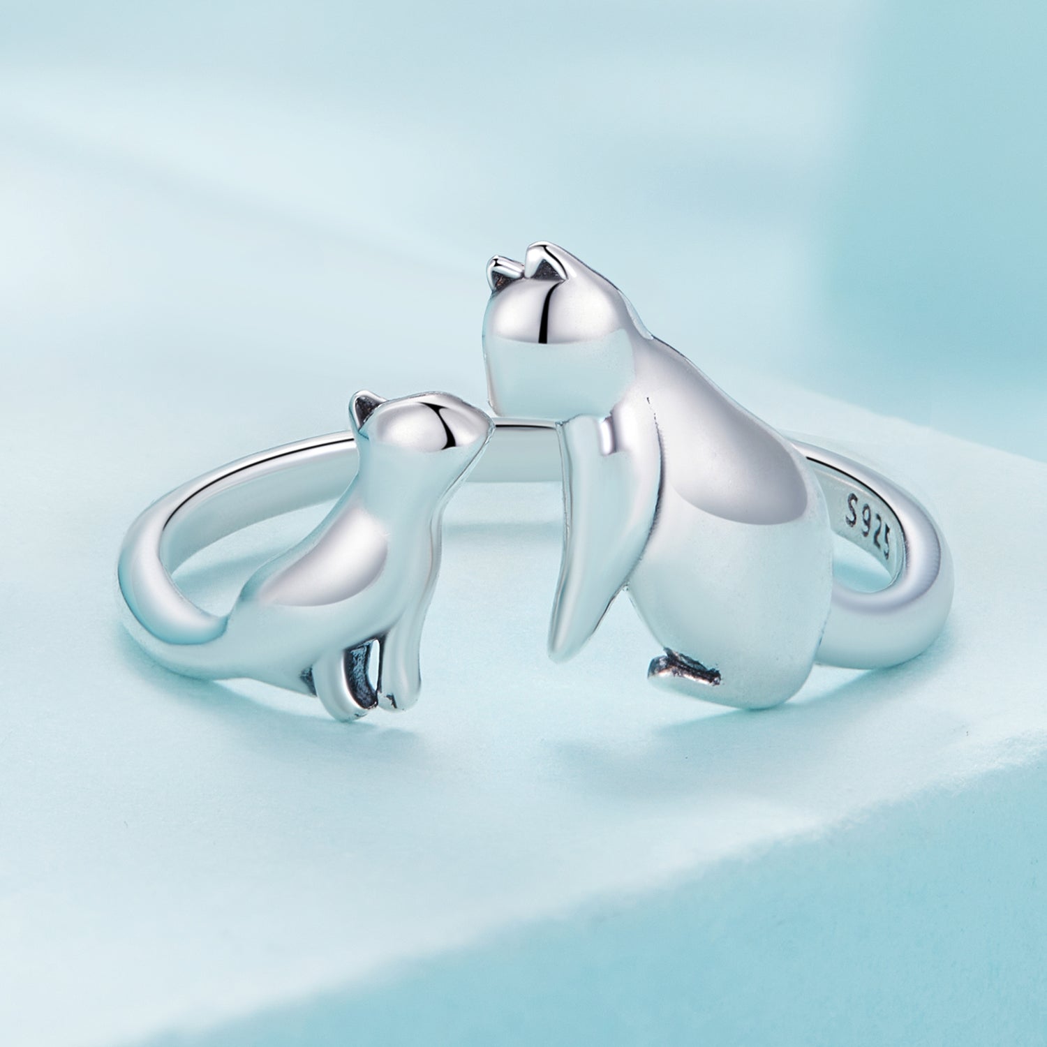 Silver Ring Couple Cat Open Ring For Sale - sursenso Open Rings