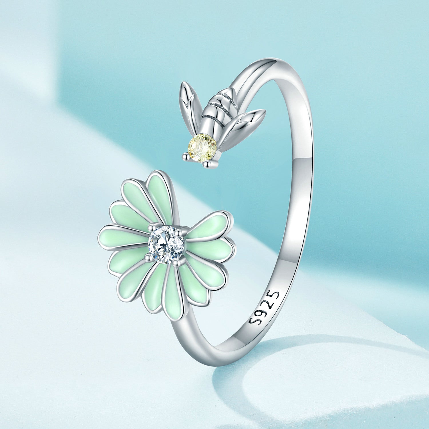 Silver Ring Daisy Bee CZ Open Ring For Sale - sursenso Open Rings