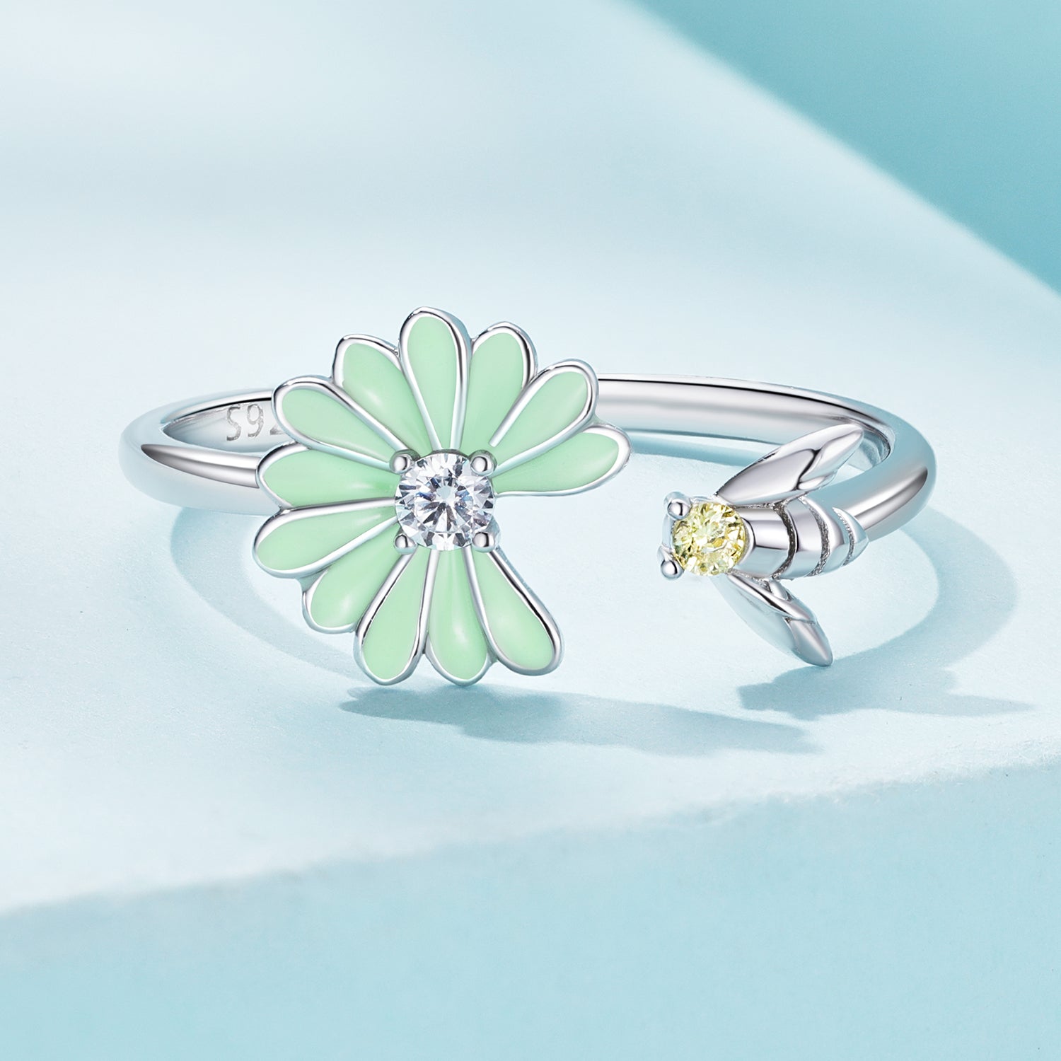 Silver Ring Daisy Bee CZ Open Ring For Sale - sursenso Open Rings
