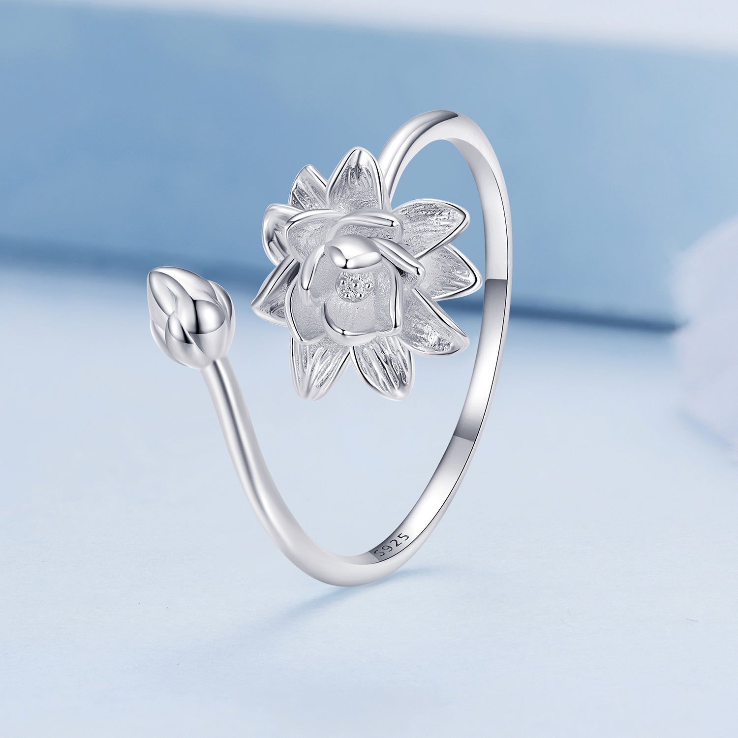 Silver Ring Elegant Lotus Open Ring For Sale - sursenso Open Rings