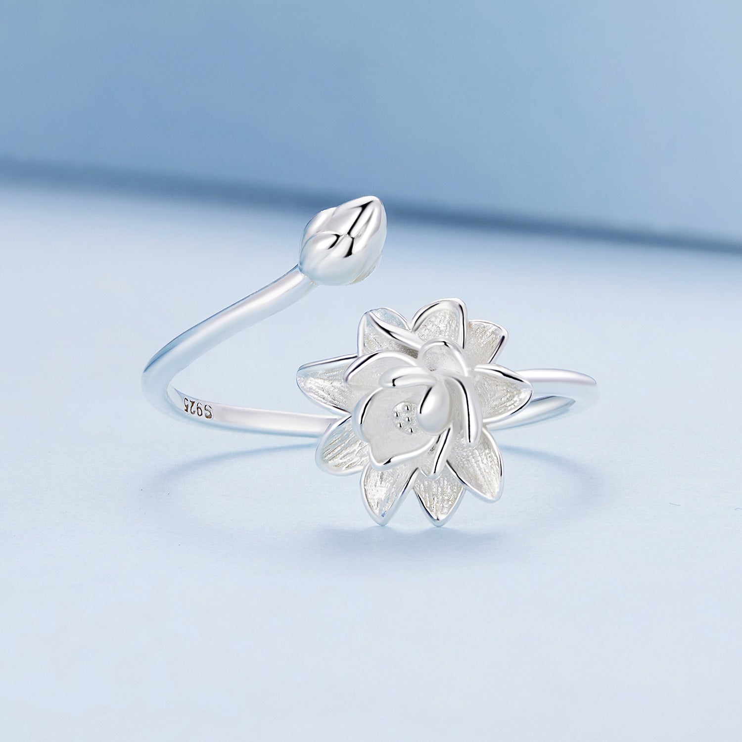 Silver Ring Elegant Lotus Open Ring For Sale - sursenso Open Rings