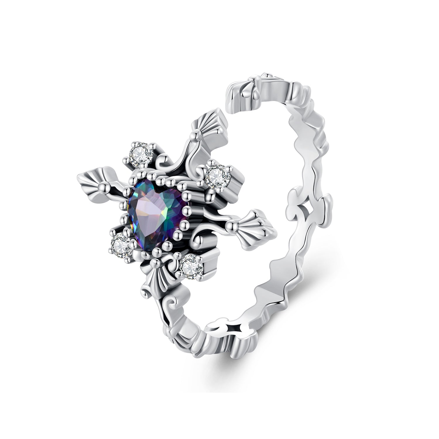 Silver Ring Heart Cross CZ Open Ring For Sale - sursenso Open Rings