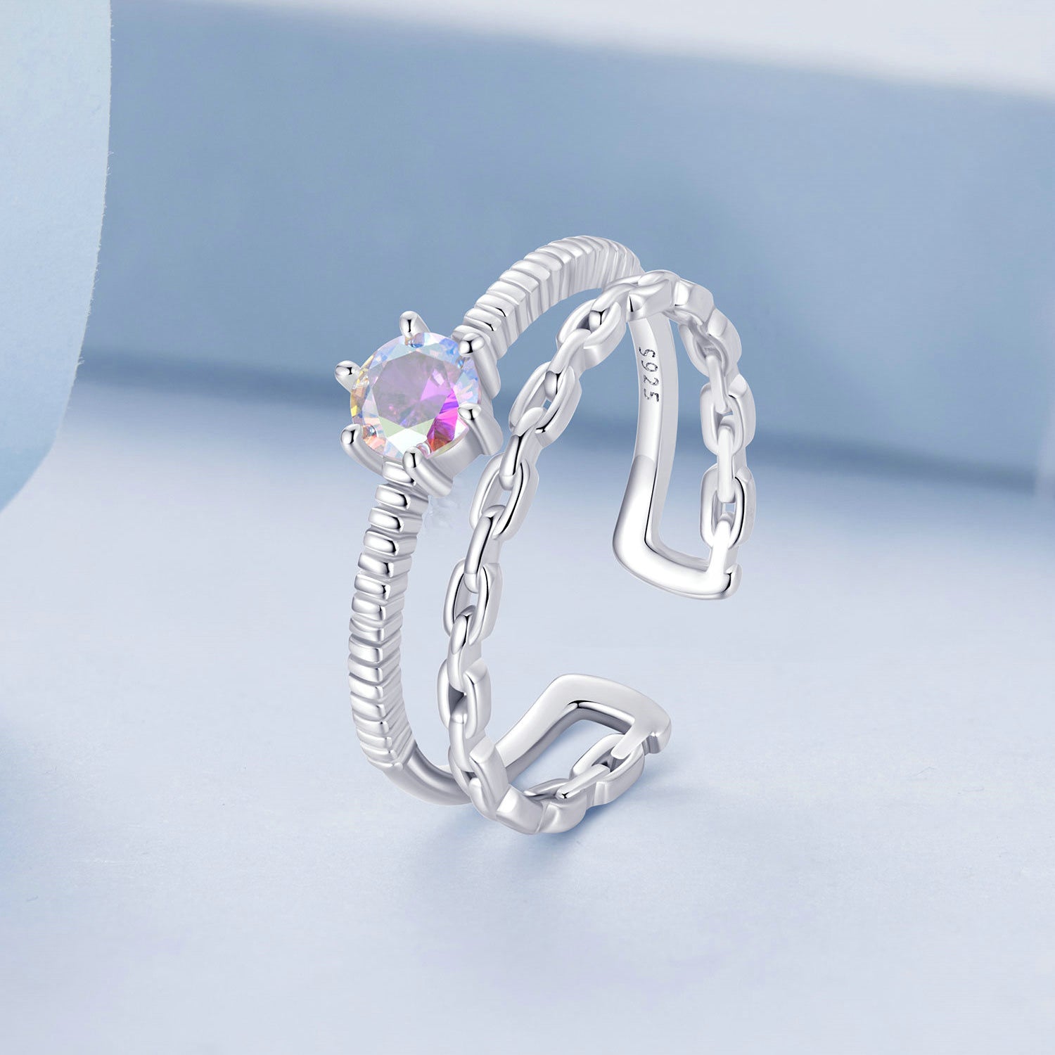 Silver Ring Magic Double Layer CZ Open Ring For Sale - sursenso Open Rings