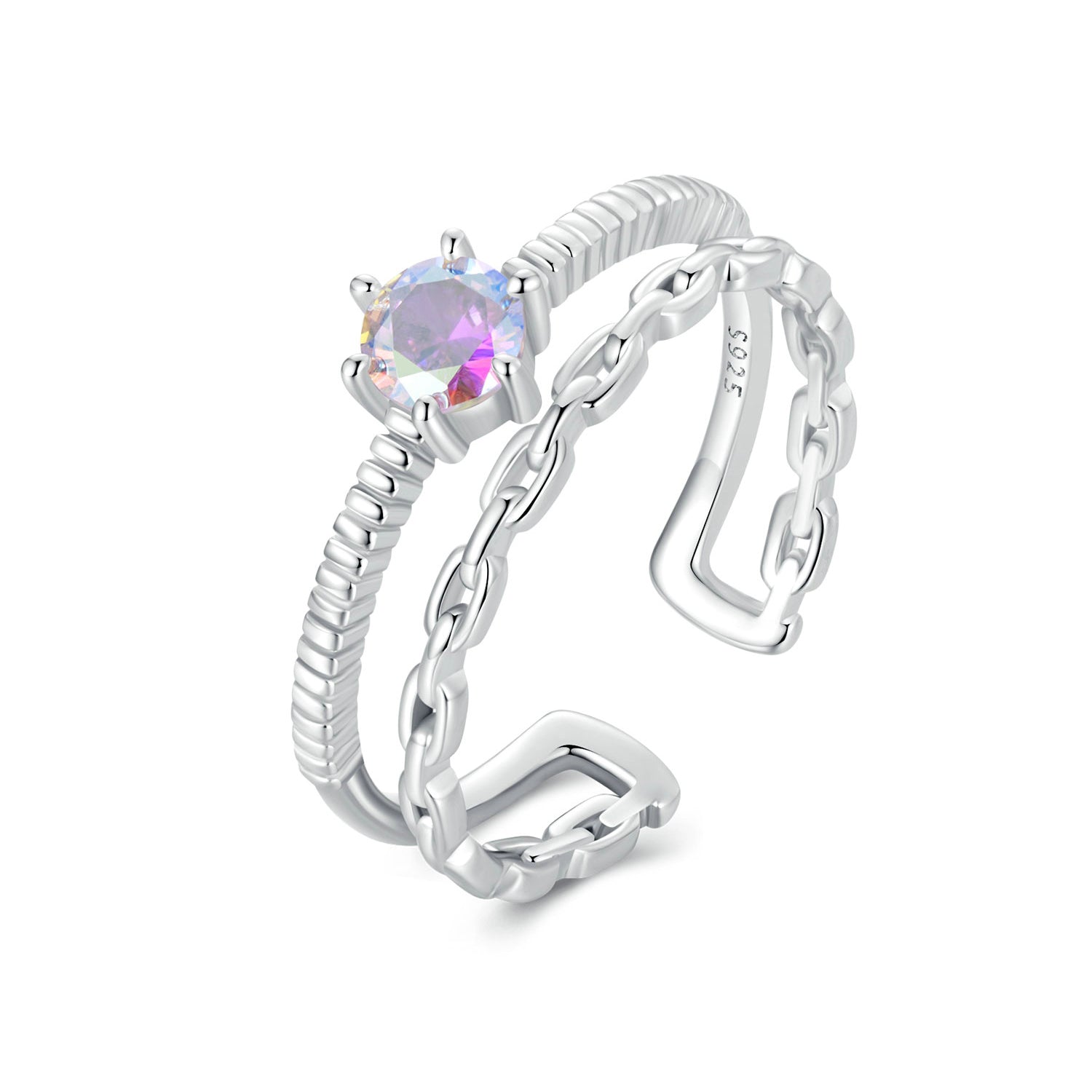 Silver Ring Magic Double Layer CZ Open Ring For Sale - sursenso Open Rings