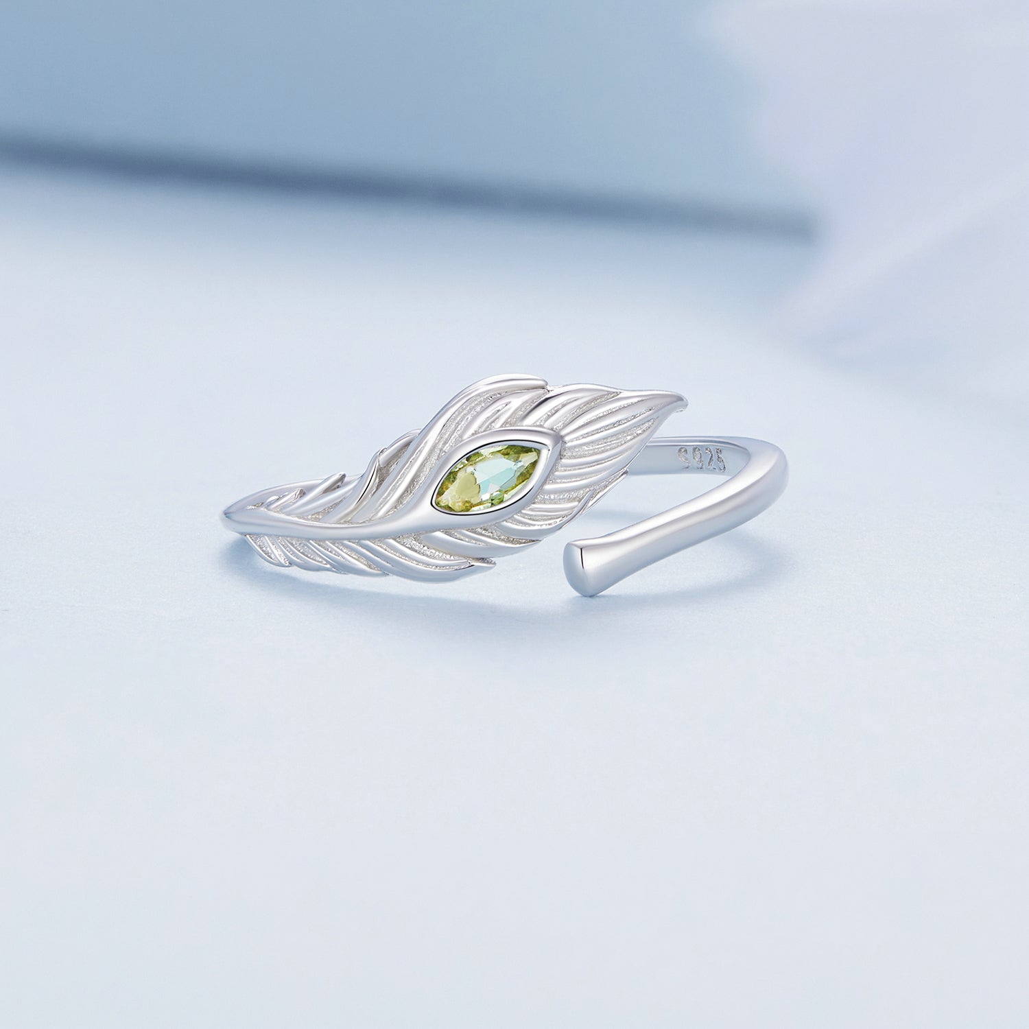 Silver Ring Peacock Feathers CZ Open Ring For Sale - sursenso Open Rings