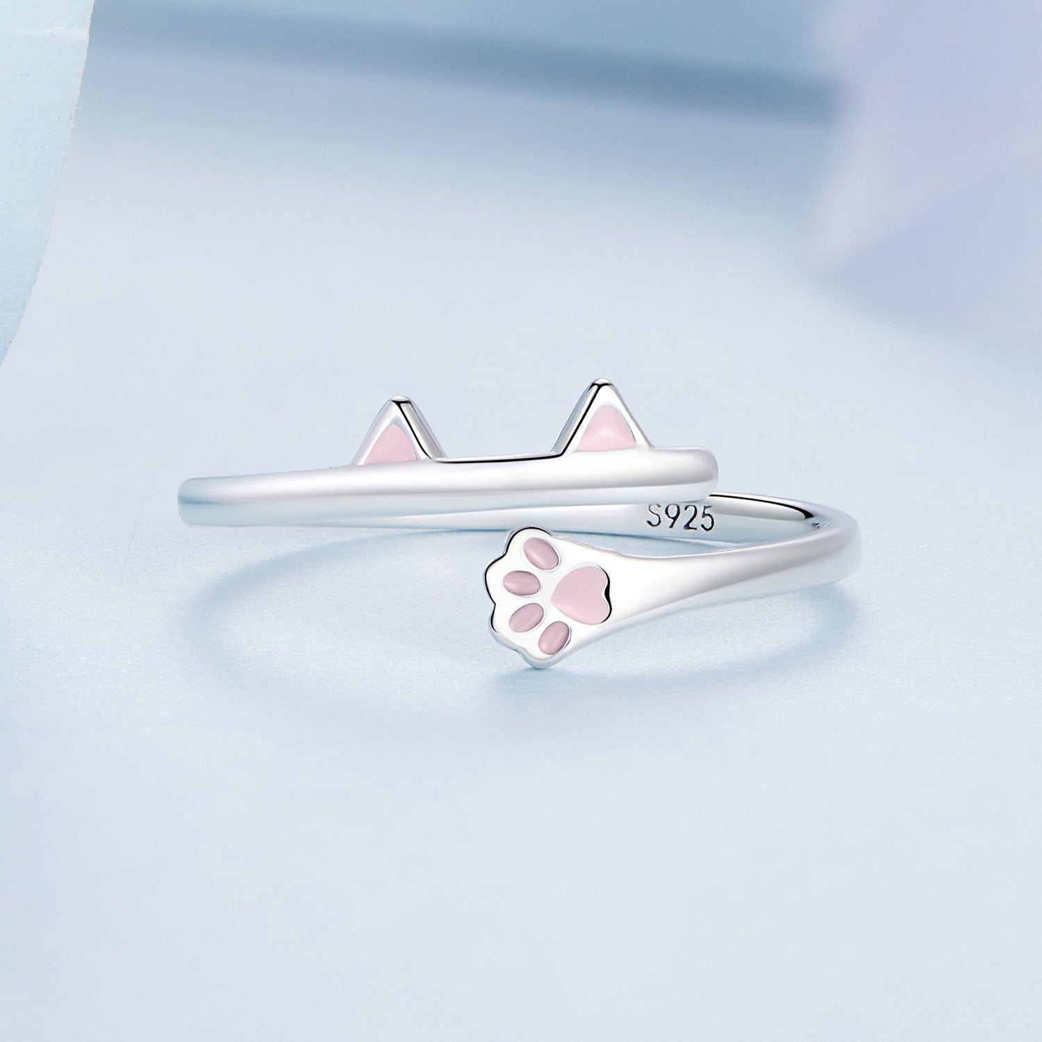 Silver Ring Pink Cat Paw Ears Open Ring For Sale - sursenso Open Rings