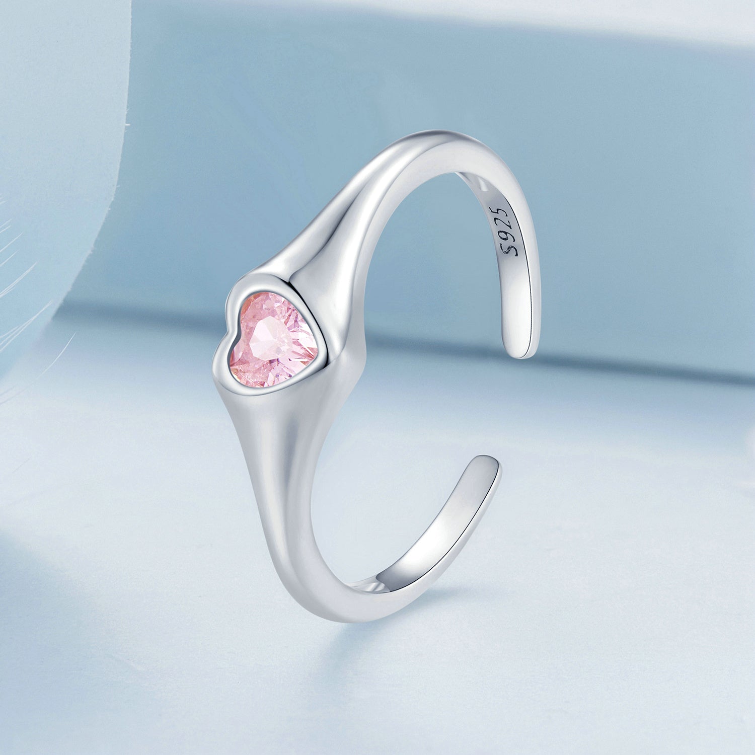 Silver Ring Pink Inlaid Love CZ Open Ring For Sale - sursenso Open Rings