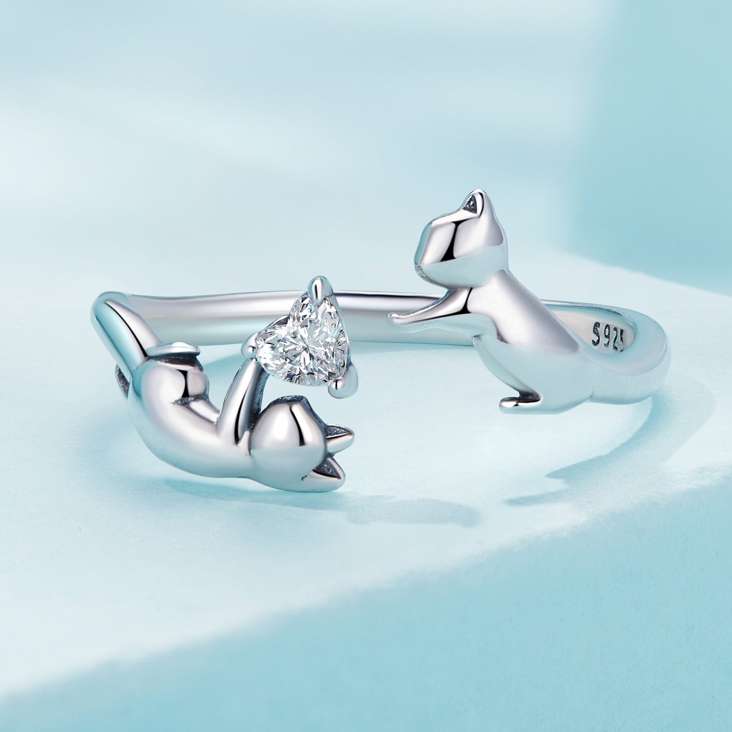 Silver Ring Play Cat CZ Open Ring For Sale - sursenso Open Rings