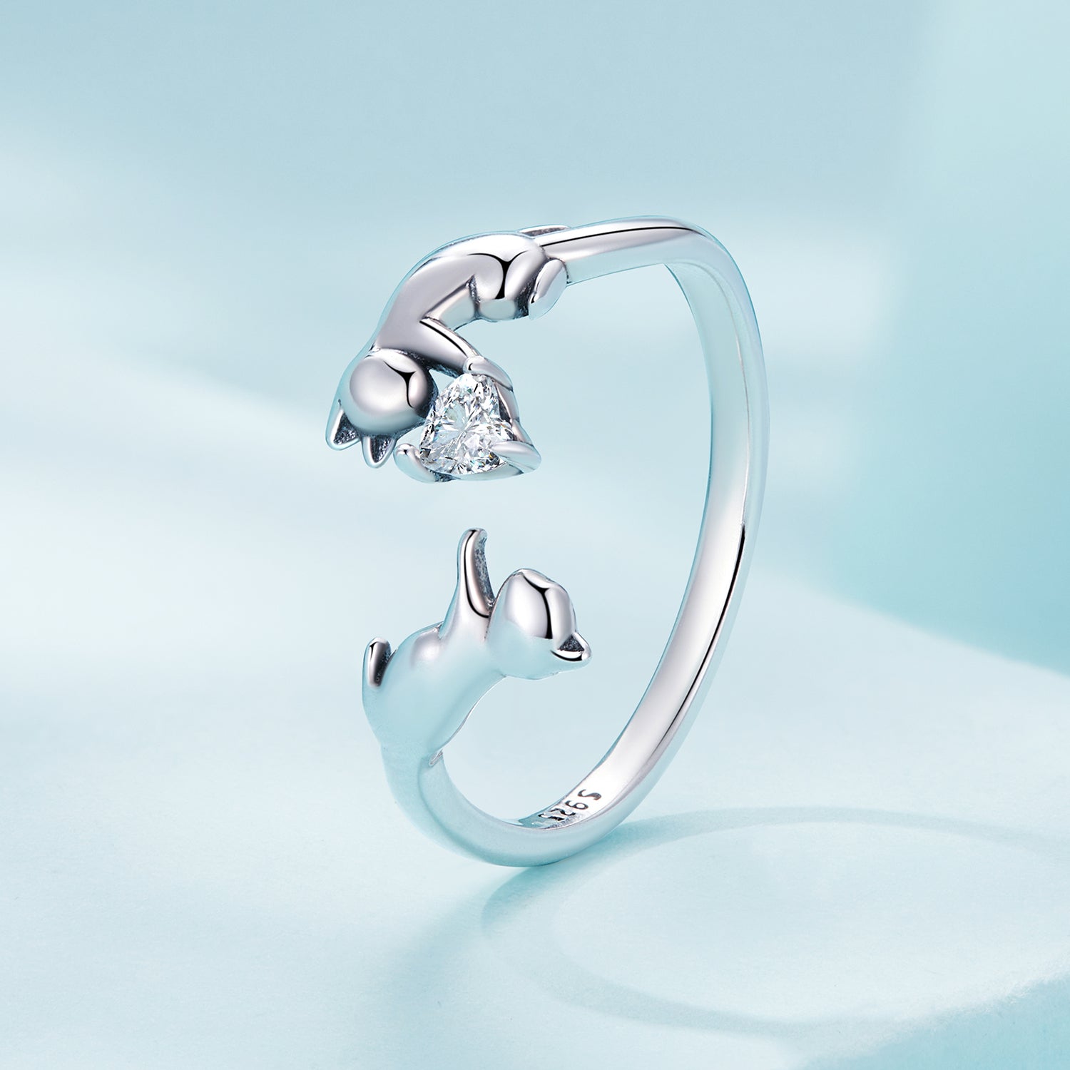 Silver Ring Play Cat CZ Open Ring