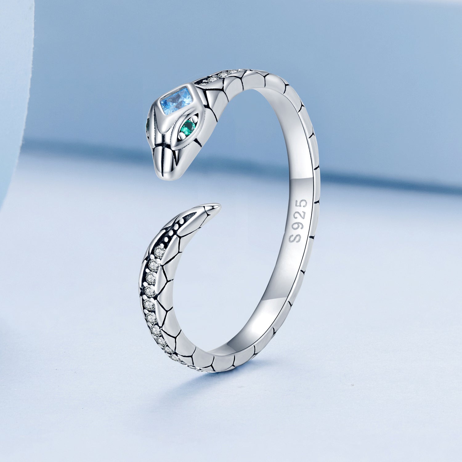 Silver Ring Spiritual Snake CZ Open Ring For Sale - sursenso Open Rings
