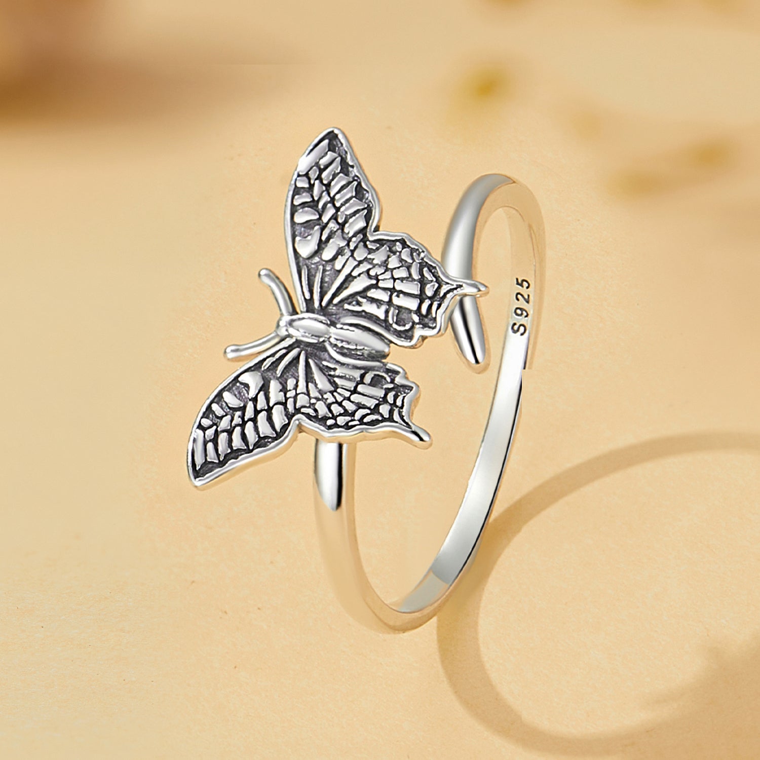 Silver Ring Vivid Black Butterfly Open Ring For Sale - sursenso Open Rings