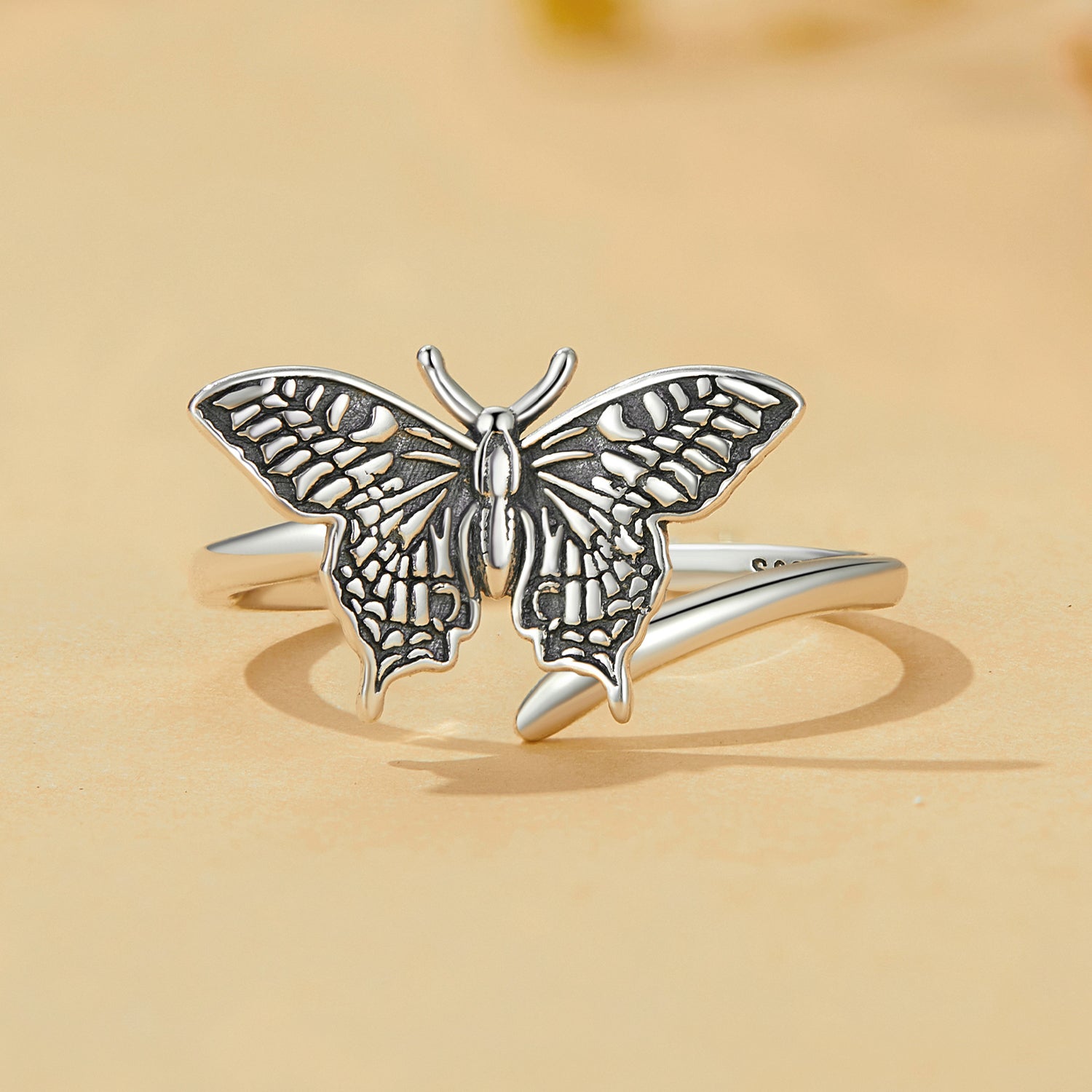 Silver Ring Vivid Black Butterfly Open Ring For Sale - sursenso Open Rings
